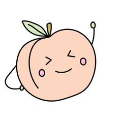 Cartoon peach. Vector illustration in doodle style.