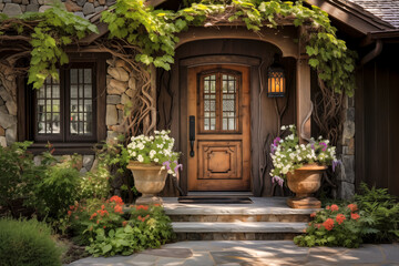 Fototapeta na wymiar Elegant Home Entrance with Beautiful Garden
