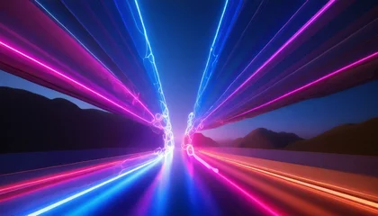 Rolgordijnen Neon Dreams in Motion: A Colorful Nighttime Journey © ENMANUEL CAST
