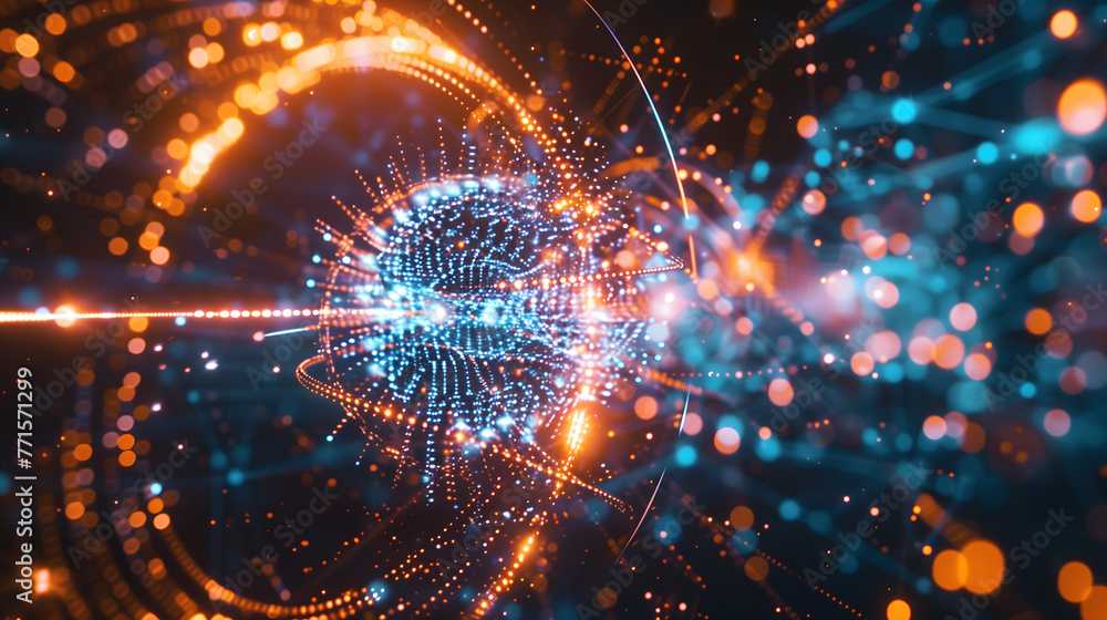 Poster abstract digital background with glowing particles and futuristic elements, representing the power o