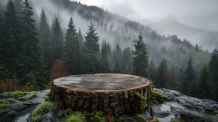 Tree Stump Among Trees in Forest