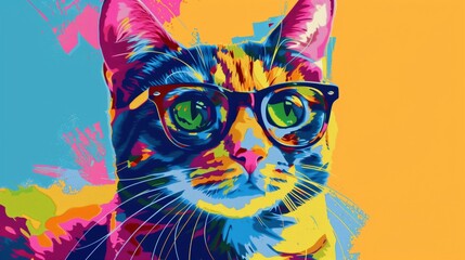 Cat with glasses in pop art style