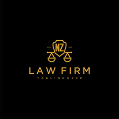 NZ initial monogram for lawfirm logo with scales shield image