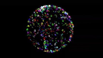 Beautiful illustration of colorful diamonds sphere on plain black background