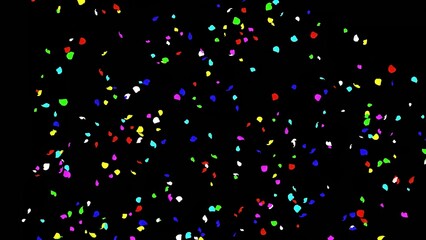 Beautiful illustration of colorful confetti particles on plain black background