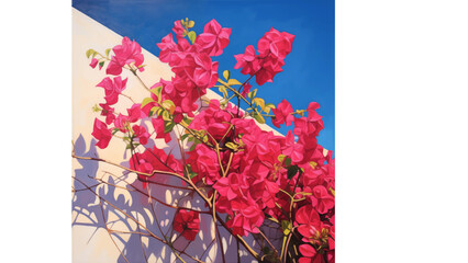 Bougainvillea Brilliance With Blue Sky: This vibrant acrylic painting showcases the vivacious pink bougainvillea in full bloom