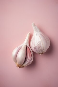 Shallots on pink background. Highly detailed close up image.