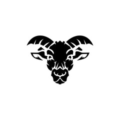 Goat head icon. The sheep's head is black, on a white background.