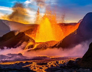 Paisaje fuego lava volcanica  - obrazy, fototapety, plakaty