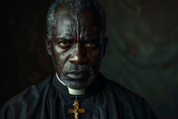 portrait of a dark-skinned priest. dynamic exciting photo, light lighting