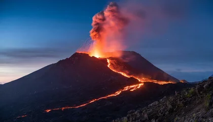 Fototapeten Volcan explosion lava de noche paisaje fuego © eduardo