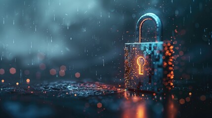 Padlock with Keyhole in data security on Converging point of circuit. Cyber data and information privacy. Future technology security, Network protection, and Modern safety digital, generative ai