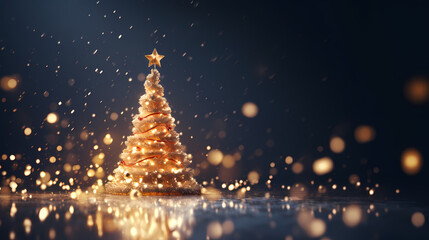Beautiful abstract Christmas tree made of bokeh and sparkling particles