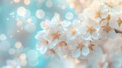 Ethereal Spring Blossoms on a Serene Blue Background, Perfect for Serene Designs and Fresh Concepts with a Natural Touch. AI
