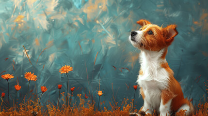 Dog in field, small, domestic animals, purebred dog, mammal - obrazy, fototapety, plakaty