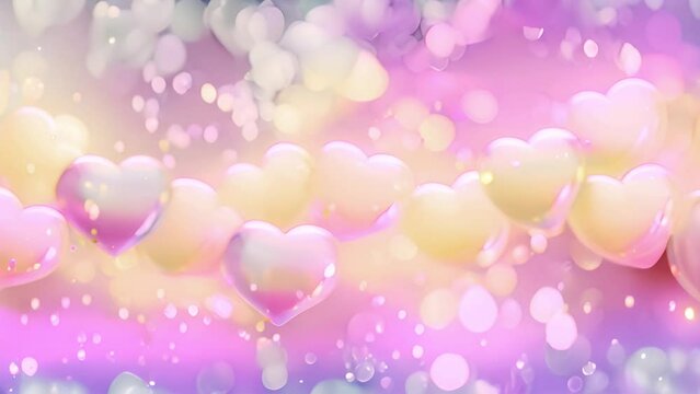Heart background pastel colors. A vibrant and whimsical background filled with hearts in different sizes and shades, creating a delightful and romantic atmosphere. Pink,purple,blue 4k video effect 
