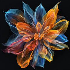 A vibrant flower with multiple colors stands out against a dark black background