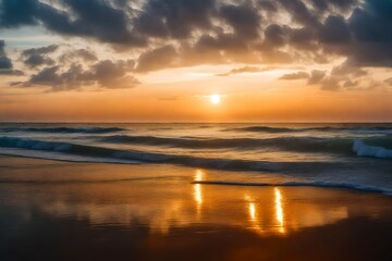 Fototapeta na wymiar the sun rising over the horizon of the sea.