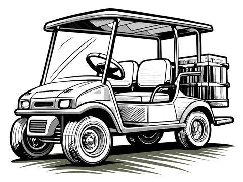 black and white golf cart drawing clip art preview