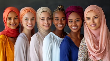 Diverse Group of Women Smiling Together In Studio - obrazy, fototapety, plakaty