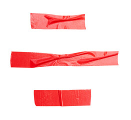 Top view set of wrinkled red adhesive vinyl tape or cloth tape in stripes shape isolated on white background with clipping path