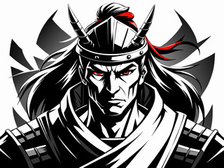 Black and white close up samurai warrior.