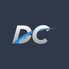 Initial letters DC vector illustrations designs with overlapping swoosh for company logo on black dark blue background.
