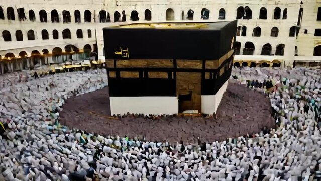 Muslim pilgrims circumambulate the Kaaba at Masjidil Haram in Makkah