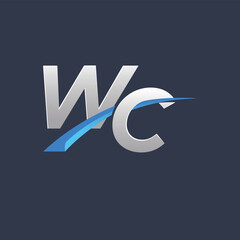 Initial letters WC vector illustrations designs with overlapping swoosh for company logo on black dark blue background.
