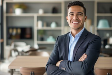 Fototapeta premium Confident Hispanic Businessman at Office Environment