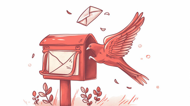 Pombo correio em uma caixa de correio - ilustração vermelha