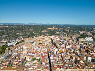 City of Tarragona perspective from above. View of Tarragona Cathedral. Medieval and historic city, famous for the Castells competition and festival. Sunny day. Costa Dourada, Catalonia, Spain