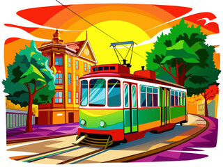 Highly detailed vector of a tram.
