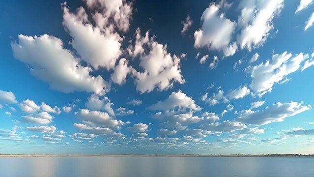 Time lapse of beautiful cloudscape over lake reflecting the sky