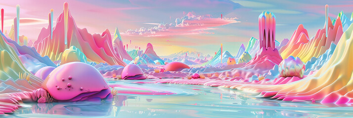An abstract 3d landscape view featuring colo drips and waves