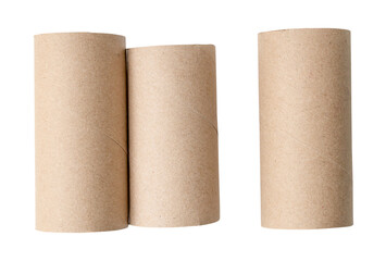Front view set of tissue paper cores isolated with clipping path in png file format
