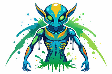 Alien watercolor vector on white background.
