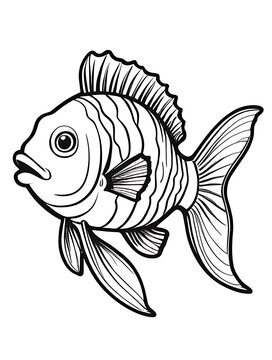 recommend clip art: fish for a toddlers sketch with line smoothly outline shape coloring page, white background, ai generated 