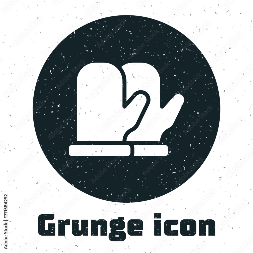 Sticker grunge christmas mitten icon isolated on white background. monochrome vintage drawing. vector