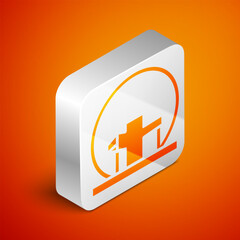 Isometric Montreal Biosphere icon isolated on orange background. Silver square button. Vector