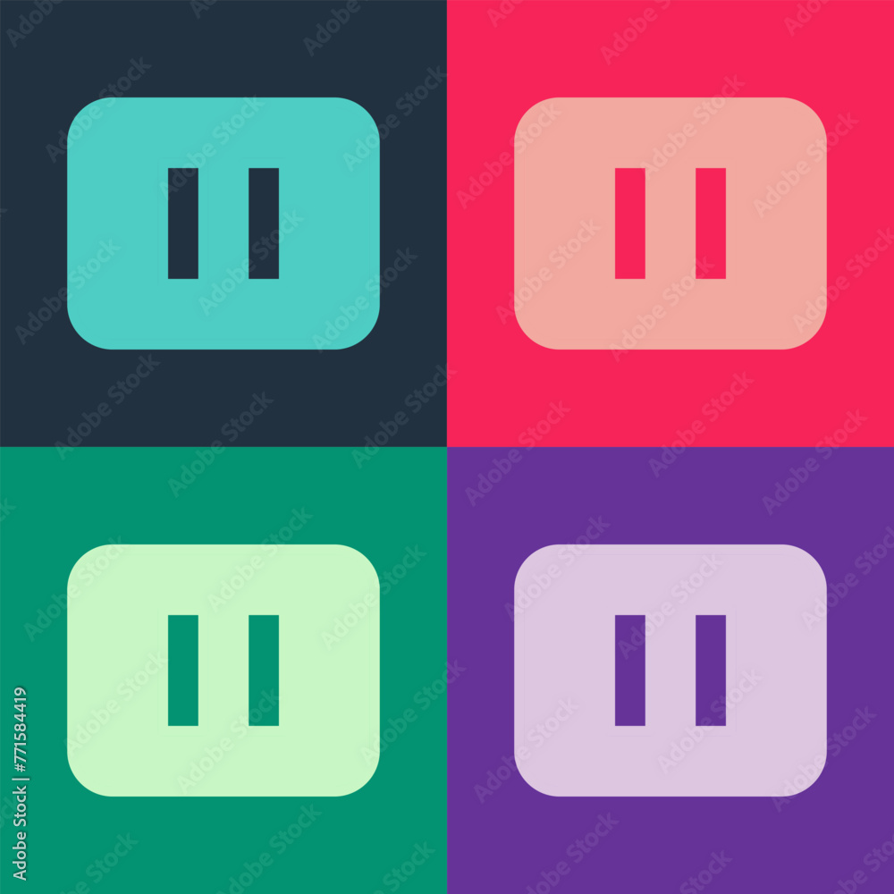 Poster pop art pause button icon isolated on color background. vector