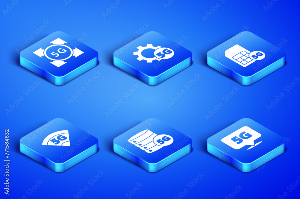 Poster set location 5g network, server, setting and sim card icon. vector