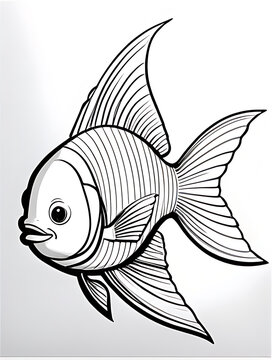 recommend clip art: fish for a toddlers sketch with line smoothly outline shape coloring page, white background, ai generated 