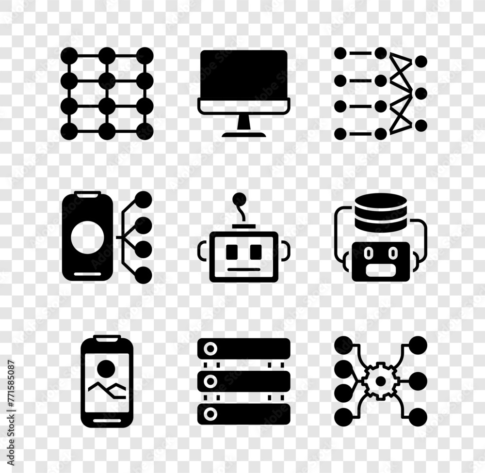 Poster set neural network, computer monitor, mobile phone, server, data, and artificial intelligence robot 