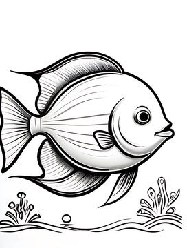 recommend clip art: fish for a toddlers sketch with line smoothly outline shape coloring page, white background, ai generated 