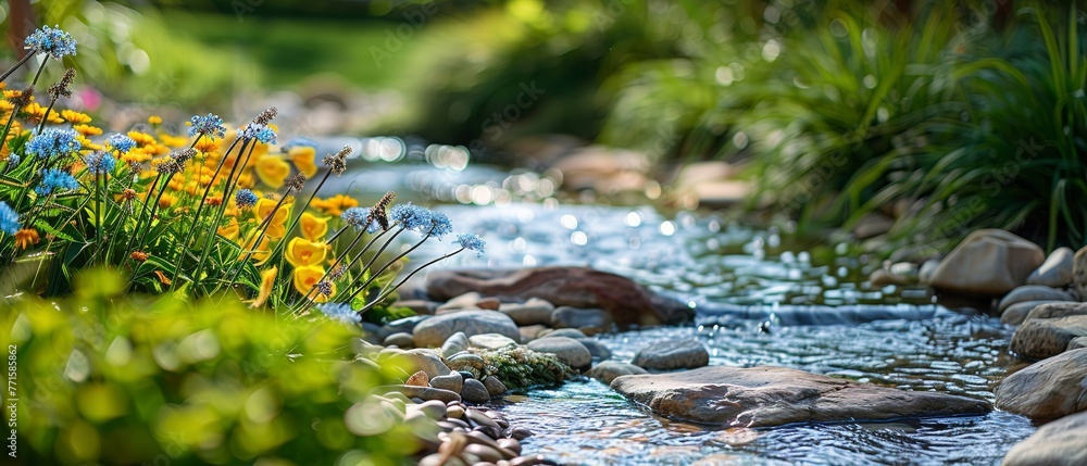 Wall mural Healing garden within hospital grounds, serene view, close up on tranquility. 