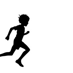 Fototapeta na wymiar Simple black silhouette SVG of a running boy, white background 
