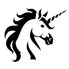 Obraz premium Simple black silhouette SVG of a unicorn, white background 