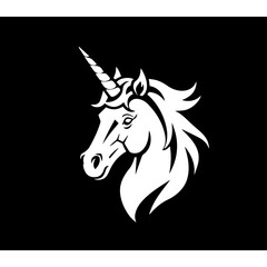 Unicorn head silhouette, black background