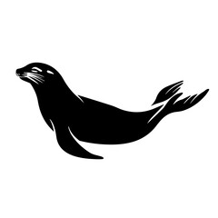 Obraz premium Simple black silhouette SVG of a seal animal, white background 